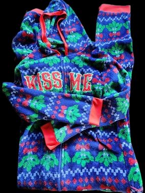 Kiss Me Hooded Zip-Up Fleece - Blue, Green & Red